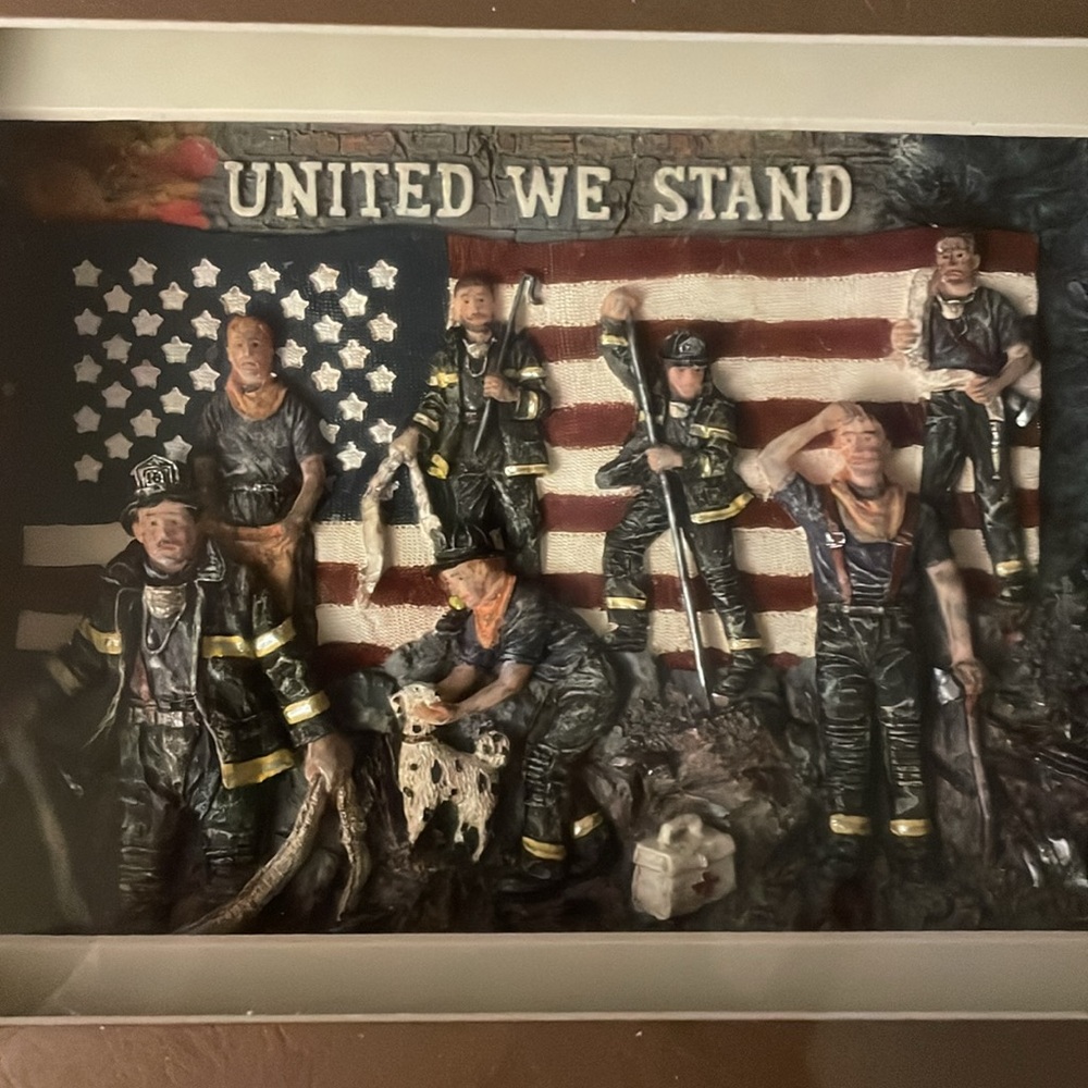 FIREMAN Sculpture Double Matted Window Pane Wall Curio